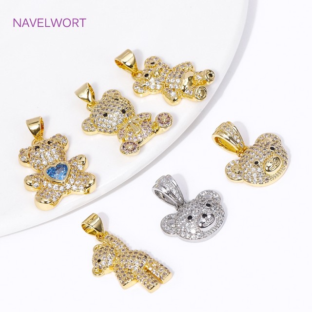 DIY Necklace Making Supplies 18K Gold Plated Inlaid Zircon Cute Bear/Bear  Head Charms Pendants For Jewelry Making Findings - AliExpress